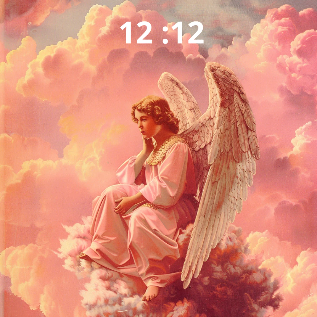 heures miroir 12 12 ange ailes sur fond rose