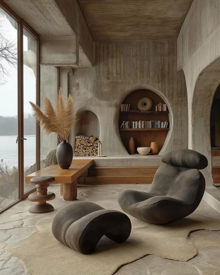 interieur moderne ambiance zen murs en sable meubles en bois