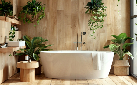 salle de bains feng shui idee bagnoire balnche bois plantes vertes