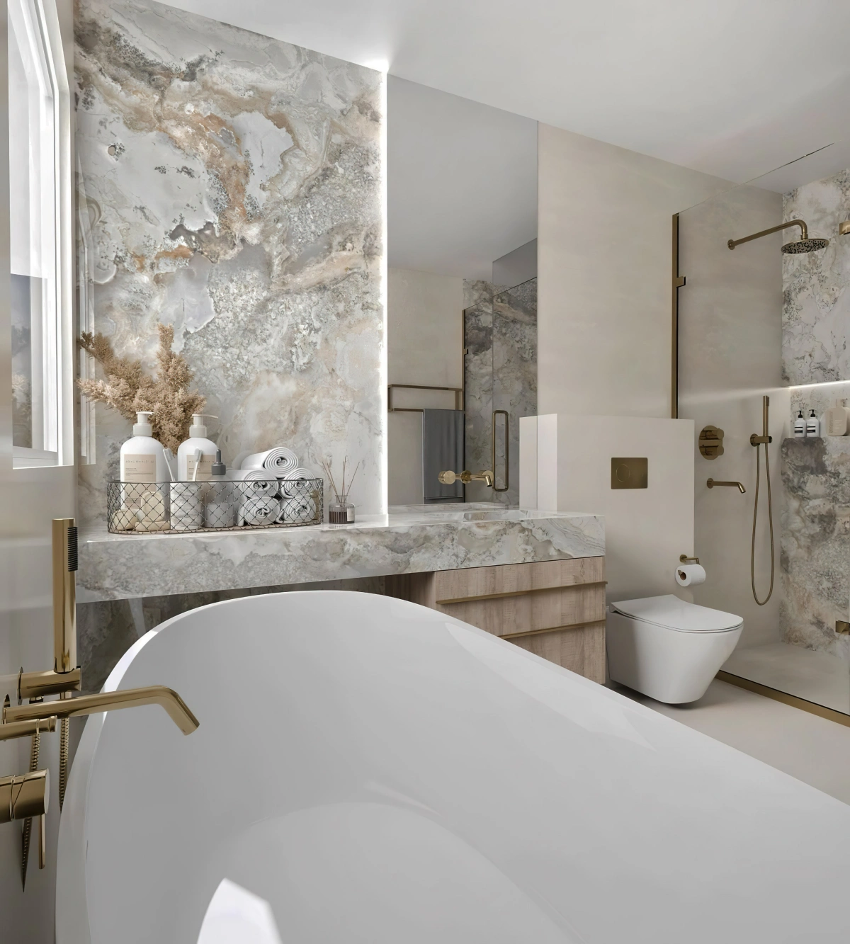 tendance salle de bain 2024 marbre revetement mur dalles grand format