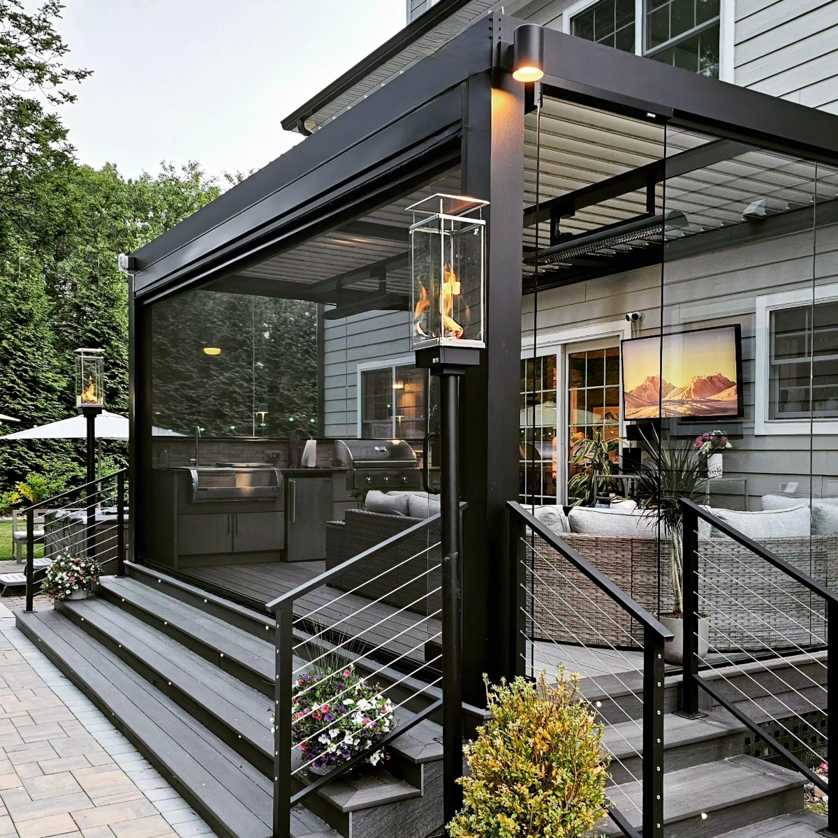 terrasse couverte maison avec cuisine exterieure barbecue meuble