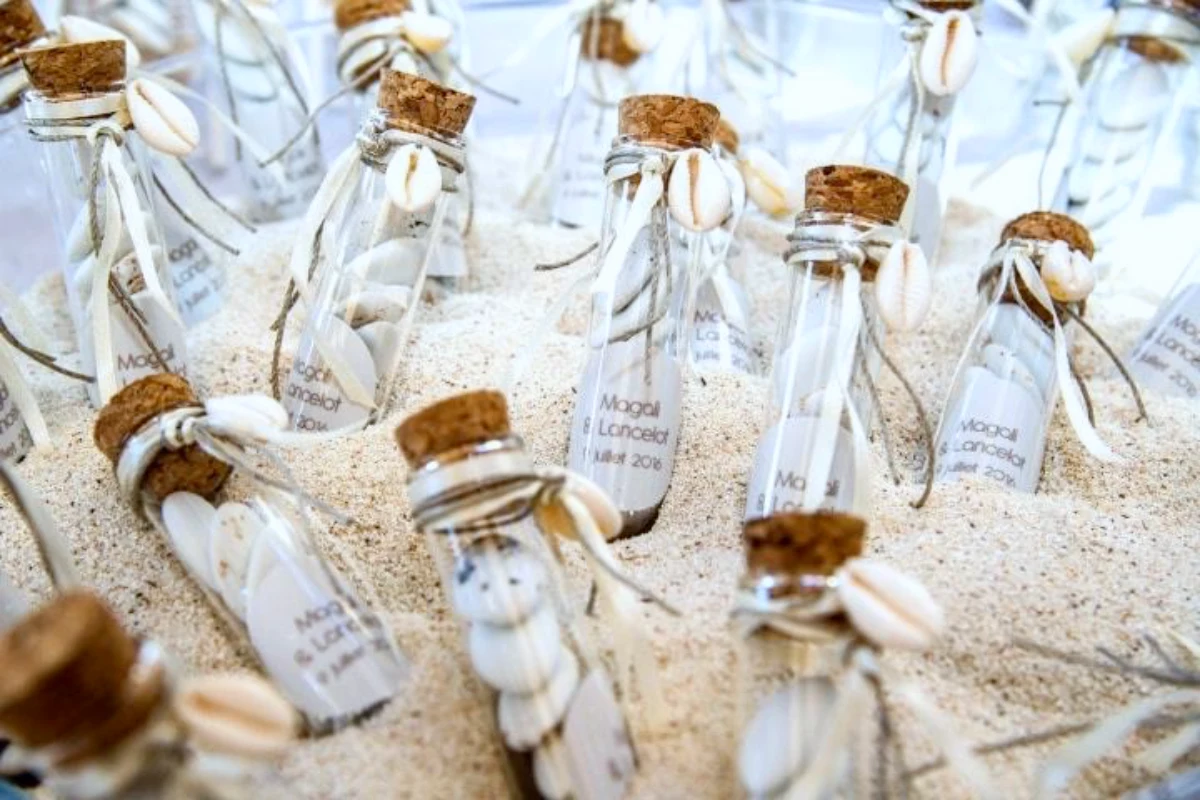 bouteille de sable avec message deco boheme mariage