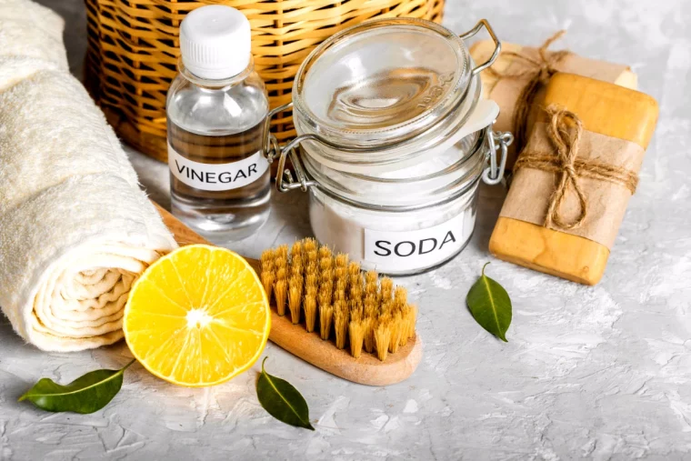 outils naturels de nettoyage citron savon brosse vinaigre blanc et bicarbonate de soude