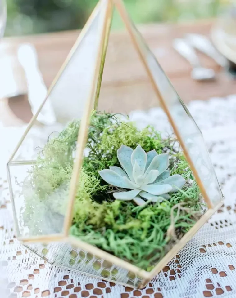 terrarium avec des succulentes comme deco de table de mariage