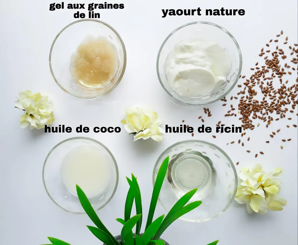 yaourt nature huile de coco gel aux graines de lin huile dee ricin