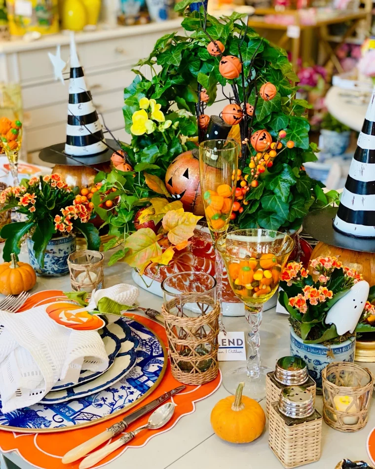 decoration d automne fait maison assiette ronde motifs bleus