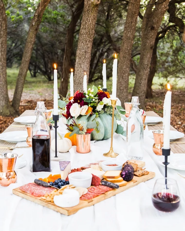 decoration table automne facile bougeoirs metal plateau fromage