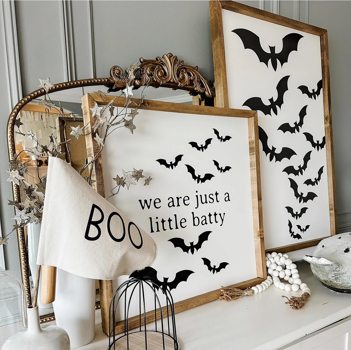 diy halloween cadres photos bois chauve souris tableau message effrayant