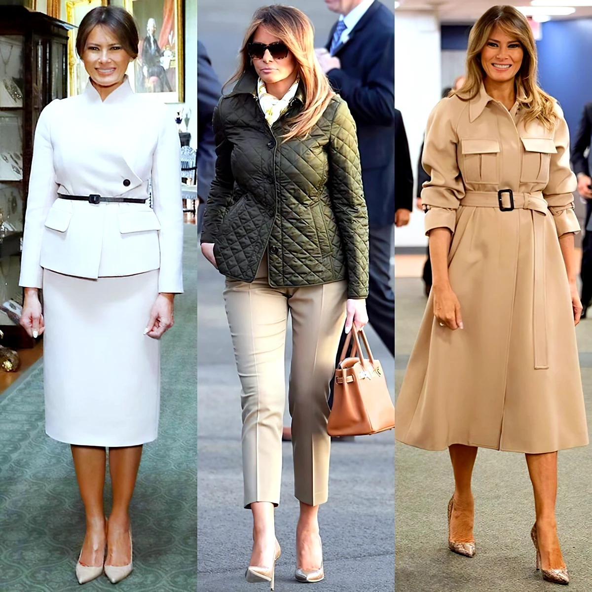 3 tenues de melania trump classiques et elegantes dans les tons neutres