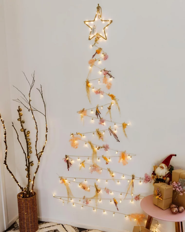 arbre sapin mural diy guirlande lumineuse decoration noel a fabriquer facile