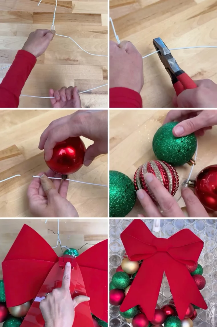 fabriquer une couronne de noel avec un cintre boules ruban fil de fer