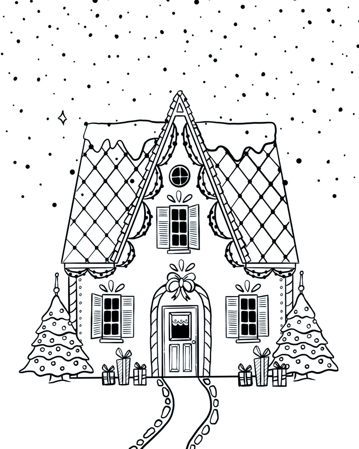 image maison de noel a imprimer pour dessiner