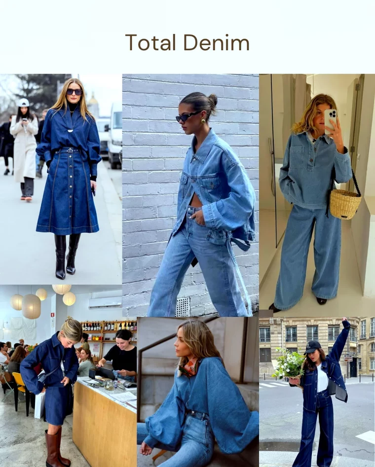 tendance mode 2024 total look en jean plusieurs tenues