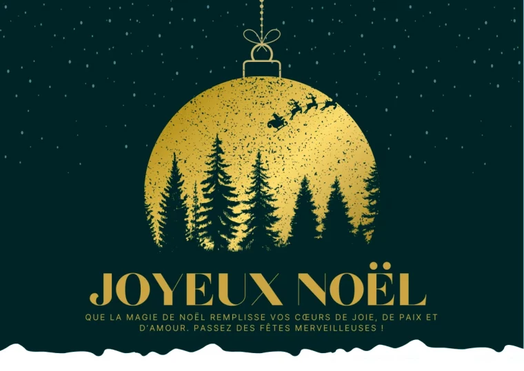 carte voeux noël fêtes vert doré illustré