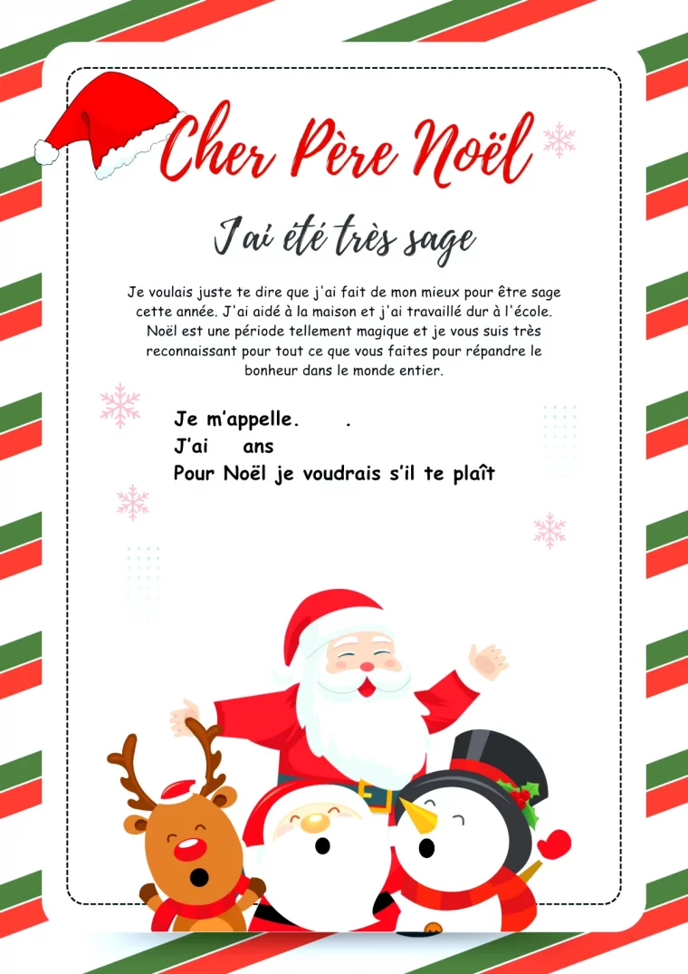 modèle de lettre au père noël gratuit