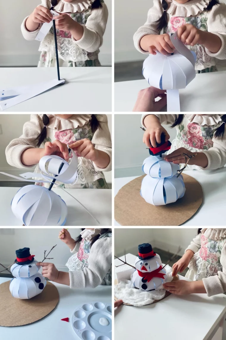 bonhomme de neige papier branches bricolage noel facile