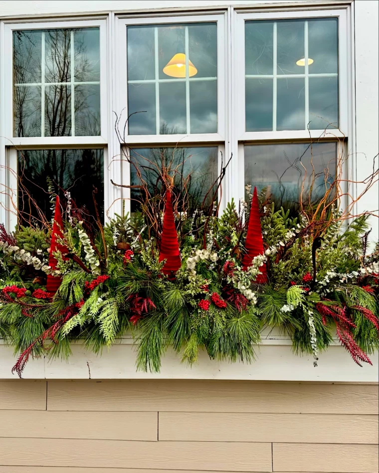 cones rouges branches sechees deco noel exterieur fait maison