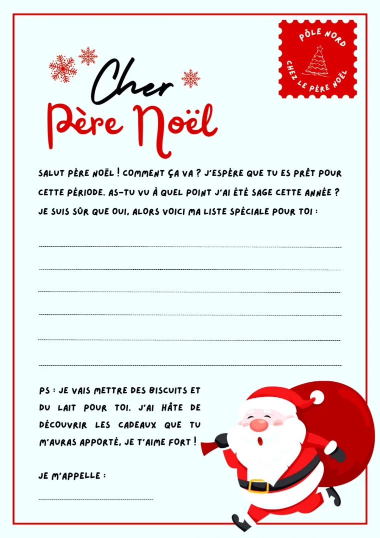 exemple de lettre pere niel avec des dessins beige et rouge