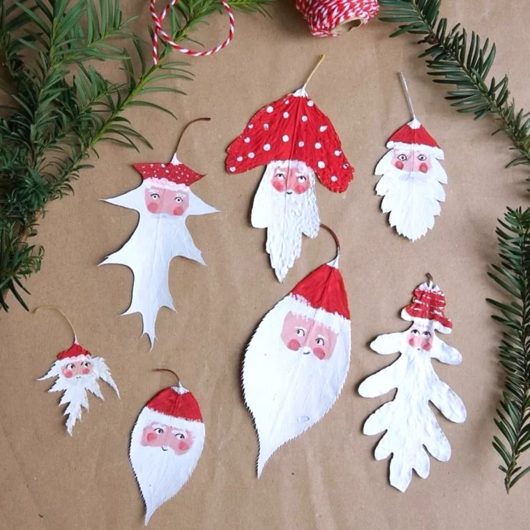 feuilles mortes peintes en pere noel activite enfant maternelle