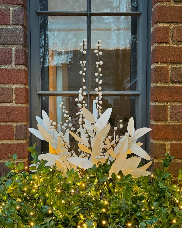 guirlande exterieur noel lumineuse plante verte persistante branches blanches