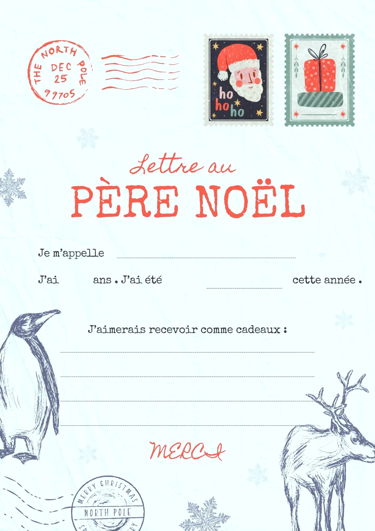 lettre au pere noel imprime style vintage