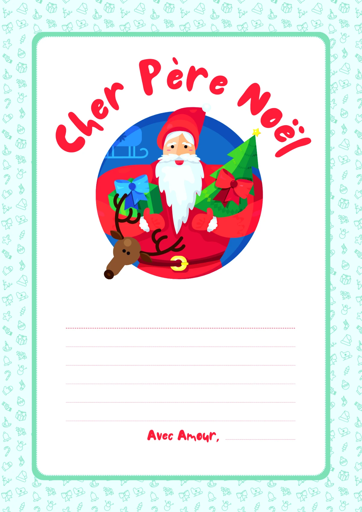 lettre avec du rouge et du vert pour envouer au pere noel