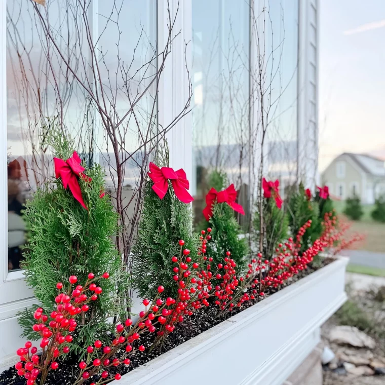 noeud papillon ruban rouge baies rouges deco fenetre noel a faire soi meme