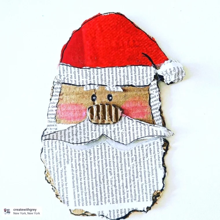 pere noel en carton et journaux decoration de noel pour les enfants