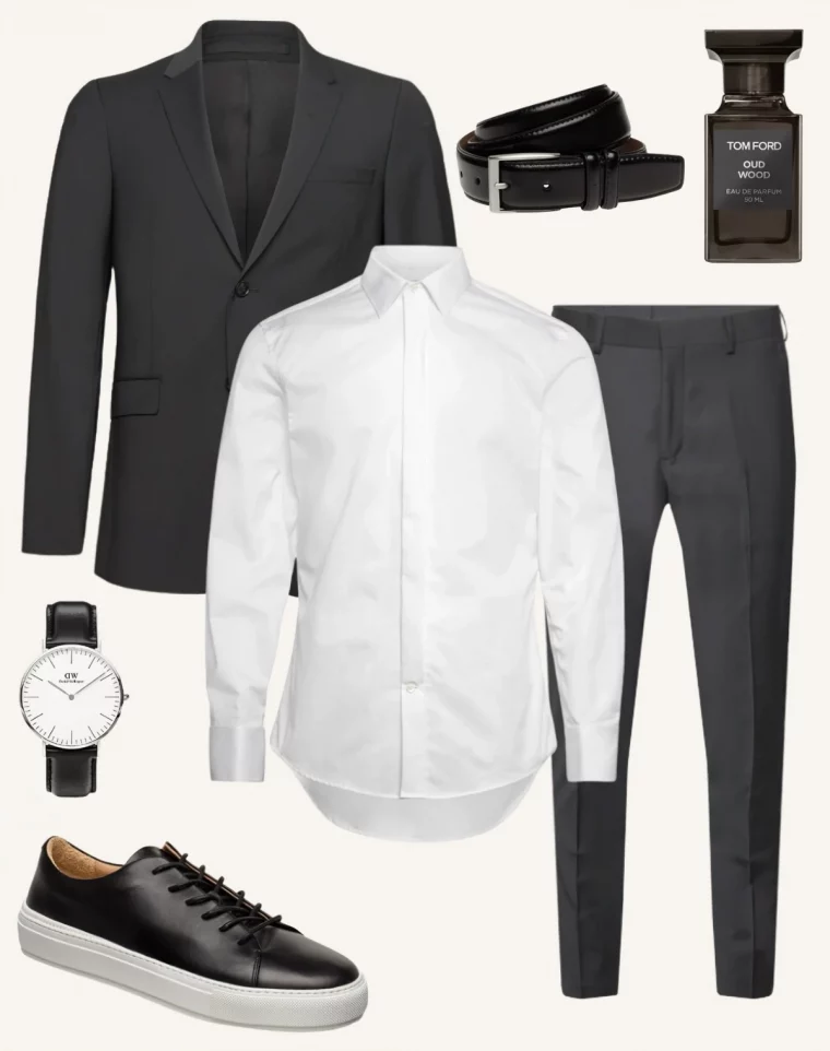 tenue chemise blanche pantalon gris anthracite blazer montre homme