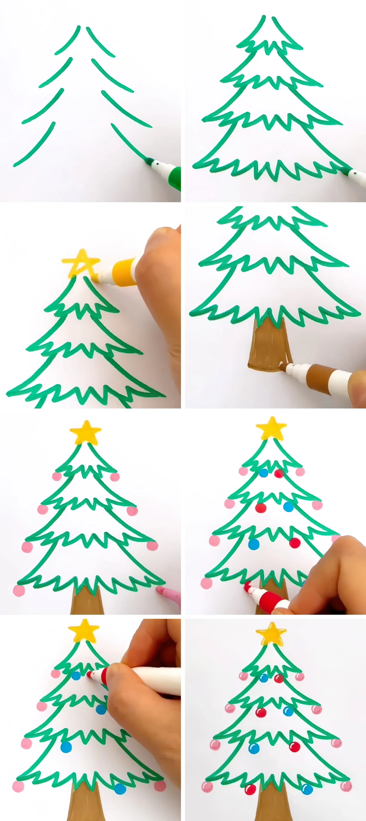 tutoriel dessin facile a faire noel sapin colore branches vertes boules