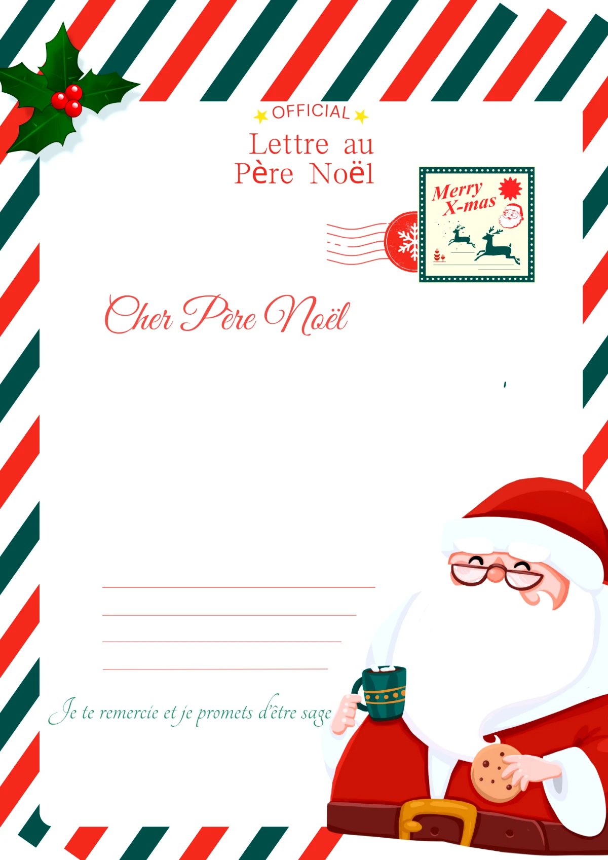 une lettre classique pere noel a imprimer gratuitement