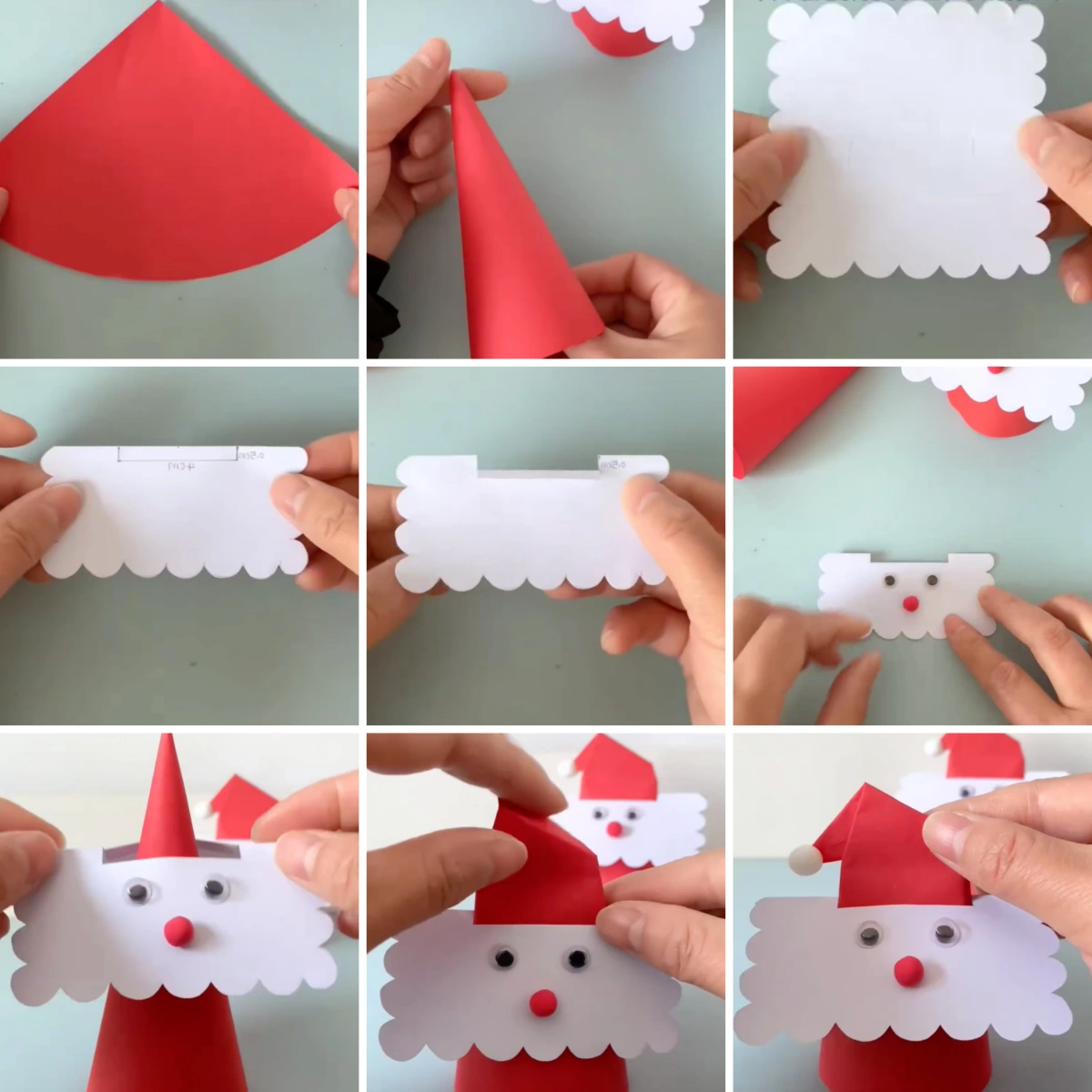 yeux mobiles mini pompon rouge model de pere noel papier colore