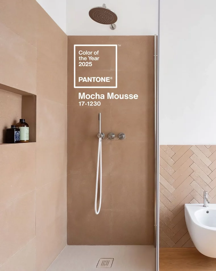 couleur mocha mousse carrelage cabine douche peinture murale blanche