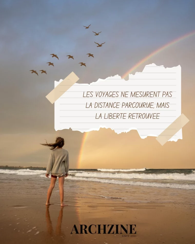 fille plage sable arc ciel nuage vol oiseaux vagues citation