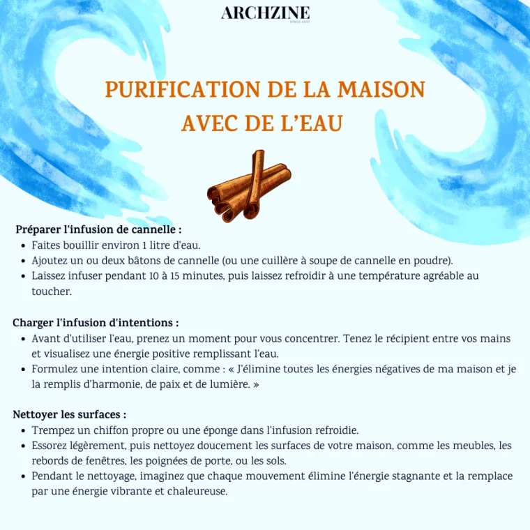 purification de la maison avec de l'eau et de la cannelle