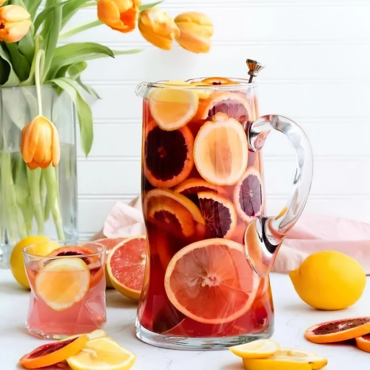 recette detox jus agrumes tranches bouquet tulipes orange vase verre