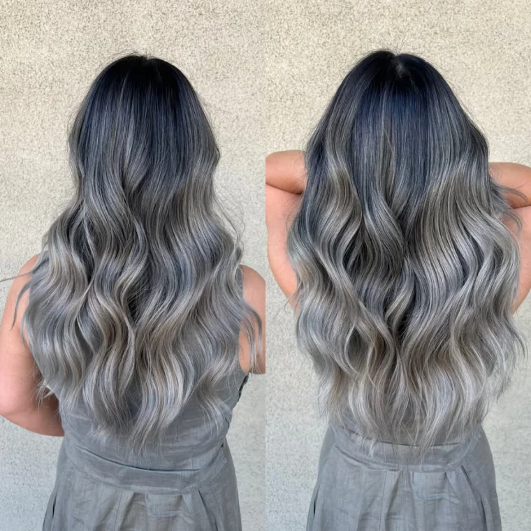 cheveux boucles ondulations coiffure coloration gris cendre