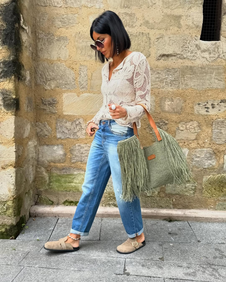 femme tenue printemps tendances sac a main avec franges