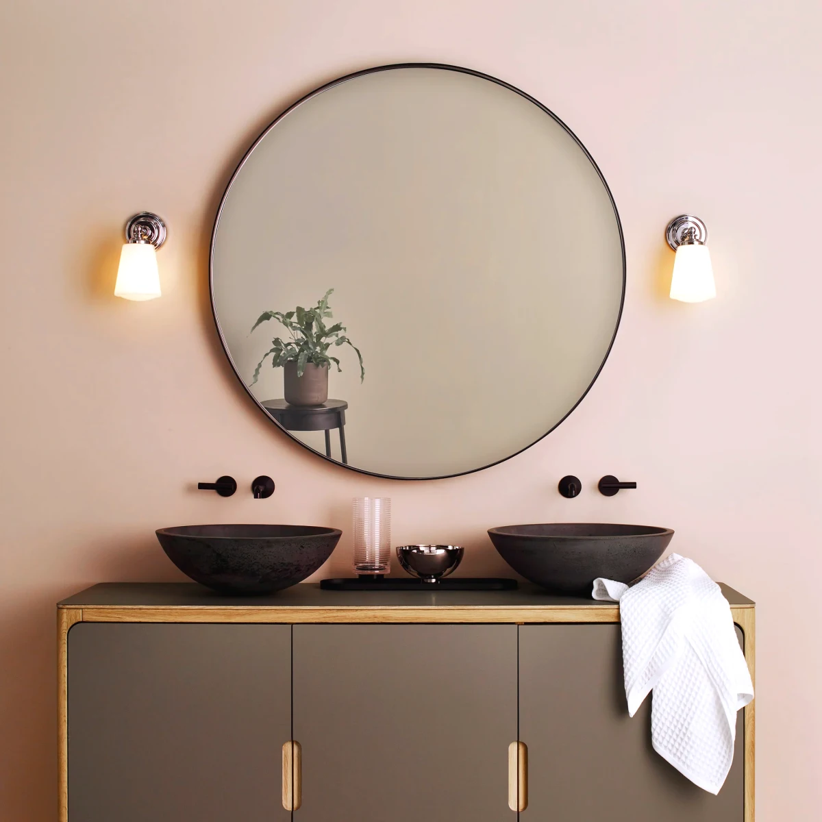 idees de lumianires salle de bain miroir rond
