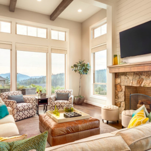 luxurious living room with sunset view