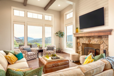 luxurious living room with sunset view