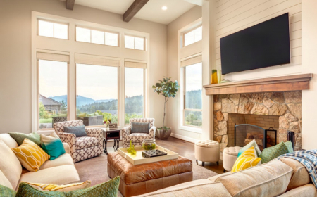luxurious living room with sunset view