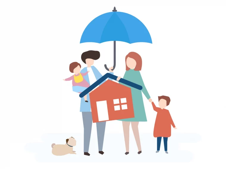 quand souscrire une assurance habitation cardi illustration famille sous un parapluie bleu