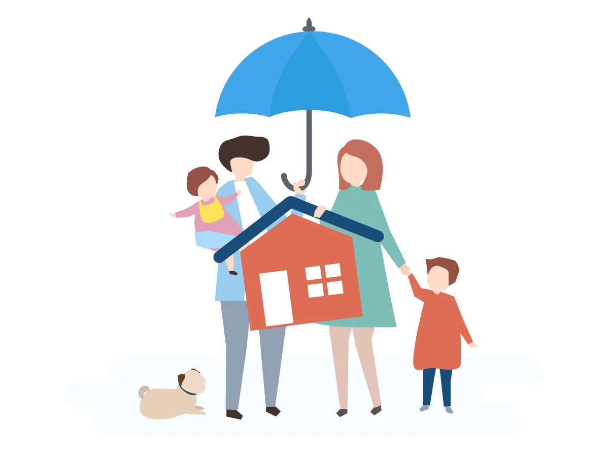 quand souscrire une assurance habitation cardi illustration famille sous un parapluie bleu