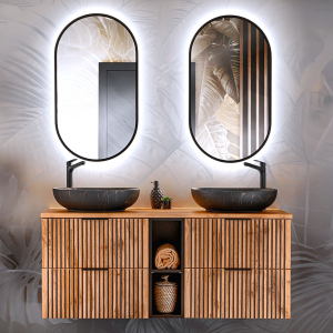 double meuble vasque en bois details noirs