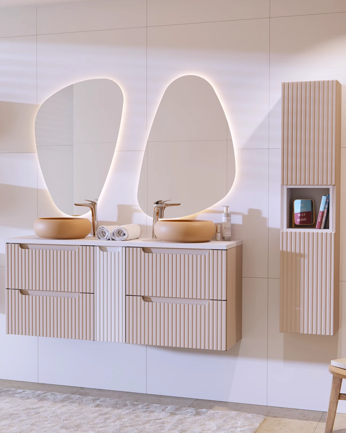 double meuble vasque miroir rond