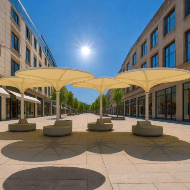 ilot de fraicheur pour les grandes villes couleu jaune sur une rue centrale